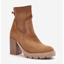 Lewski Shoes Botins femininos de camurça perfurada camelo Lewski 3386 bege 1