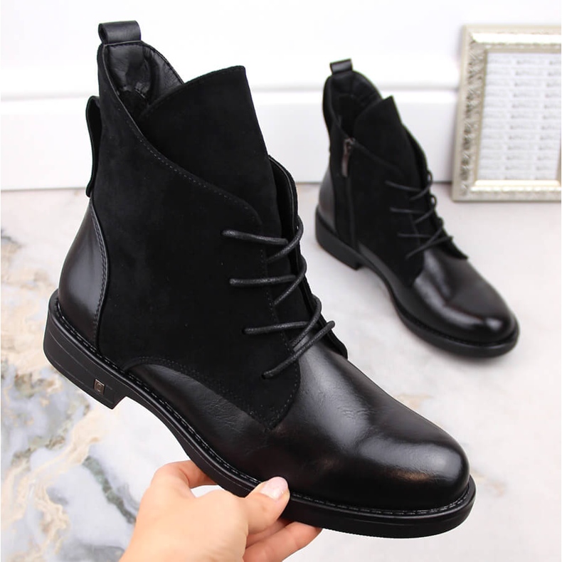 Botas femininas de salto baixo com isolamento Potocki preto SZ12080 1