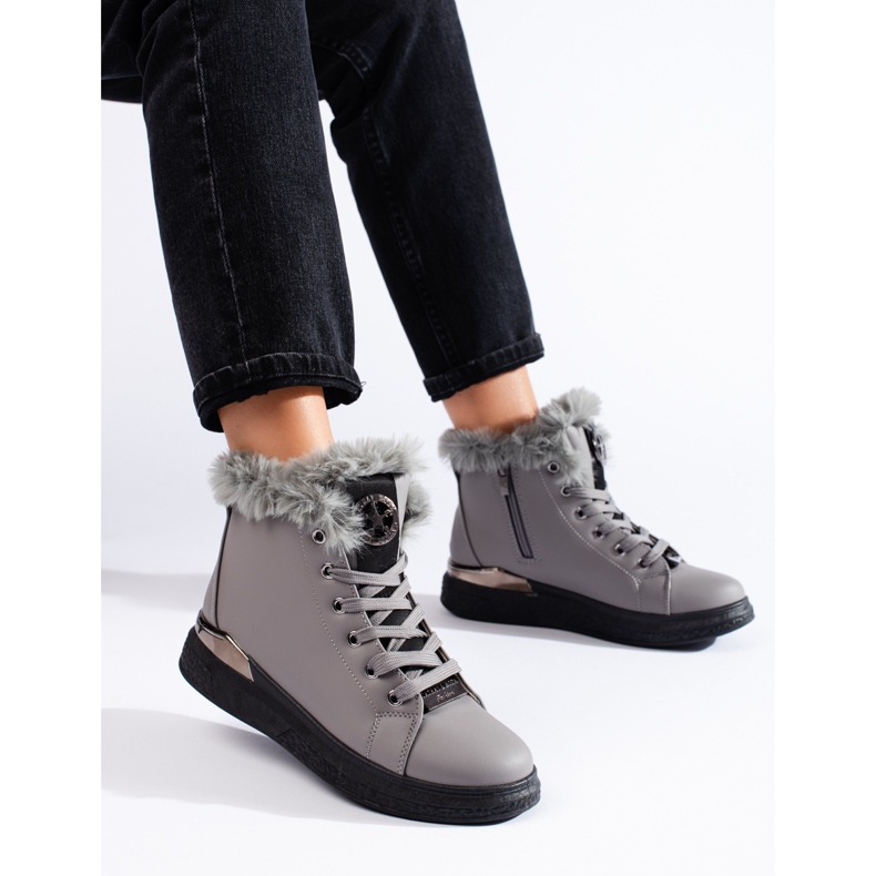 Botins com cadarço Shelovet com isolamento cinza 1