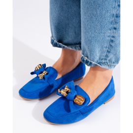 Mocassins femininos de camurça azul Shelovet 1