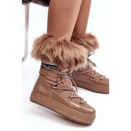 PS1 Botas de neve femininas com cordões bege escuro Santero 1