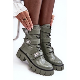 Botas de trabalho femininas verdes envernizadas S.Barski MR870-61 1