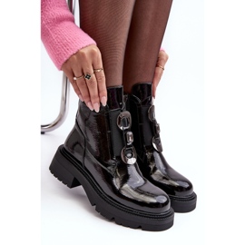 Botas femininas envernizadas com decoração, pretas S.Barski MR870-53 preto 1