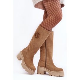 Lewski Shoes Botas femininas acima do joelho em camurça bege Lewski 3367 1