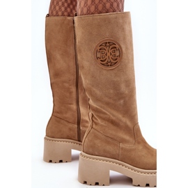 Lewski Shoes Botas femininas acima do joelho em camurça bege Lewski 3367 2