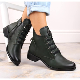 Botas femininas isoladas de salto baixo verdes Jezzi ASA198-21 1
