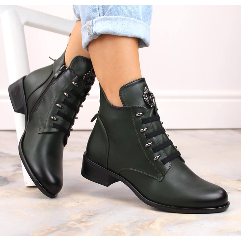 Botas femininas isoladas de salto baixo verdes Jezzi ASA198-21 1