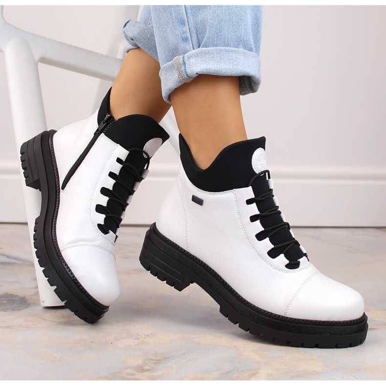 Botins femininos impermeáveis, confortáveis ​​e isolados, brancos, Rieker Tex Y3163-80 1