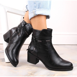 Botins femininos de salto alto com isolamento preto Jezzi pretos e decoração 1