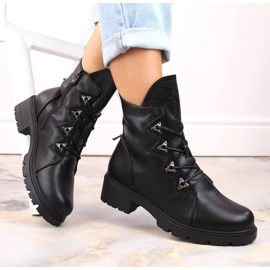 Botins femininos pretos com isolamento e zircões S.Barski HY93-52A 1