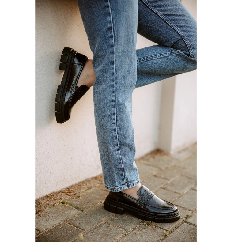 WASAK Sapatos femininos de couro 0706, pretos, com sola grossa 1