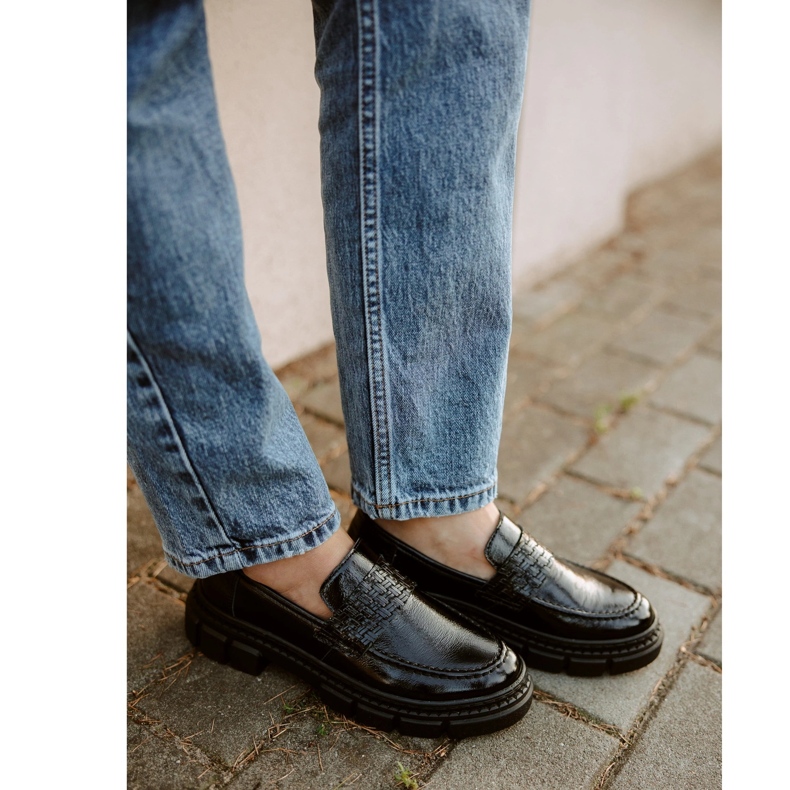 WASAK Sapatos femininos de couro 0706, pretos, com sola grossa 2