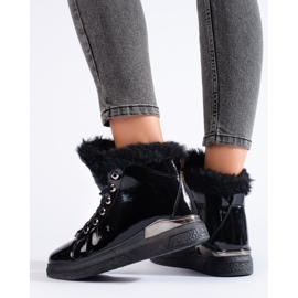 Botins pretos Shelovet com cadarço e pele 1