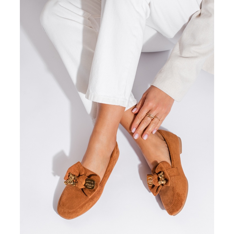 Mocassins femininos de camurça marrom Shelovet 1