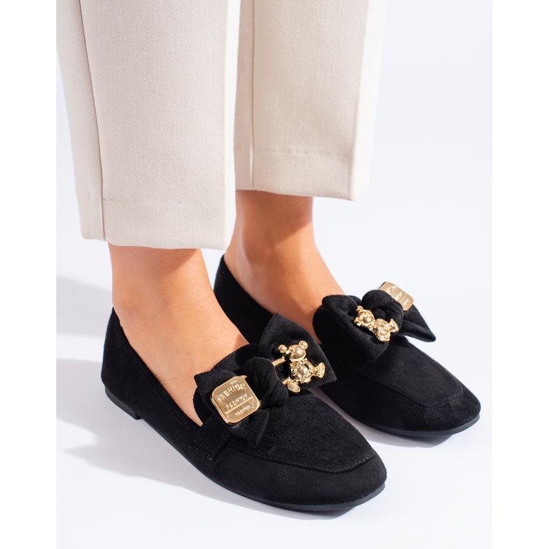 Mocassins femininos de camurça preta Shelovet preto 1