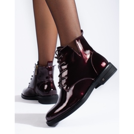 W. Potocki Bota Potocki feminina com cadarço bordô de couro envernizado vermelho 2