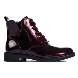 W. Potocki Bota Potocki feminina com cadarço bordô de couro envernizado vermelho 1
