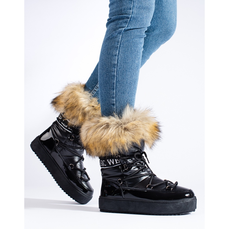 Vinceza Botas de neve Shelovet pretas com pele preto 1