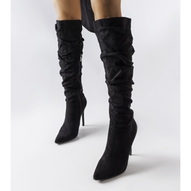 Botas pretas com salto alto plissado, Deli preto 1 Botas pretas com salto alto plissado, Deli preto 1