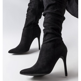 Botas pretas com salto alto plissado, Deli preto 2