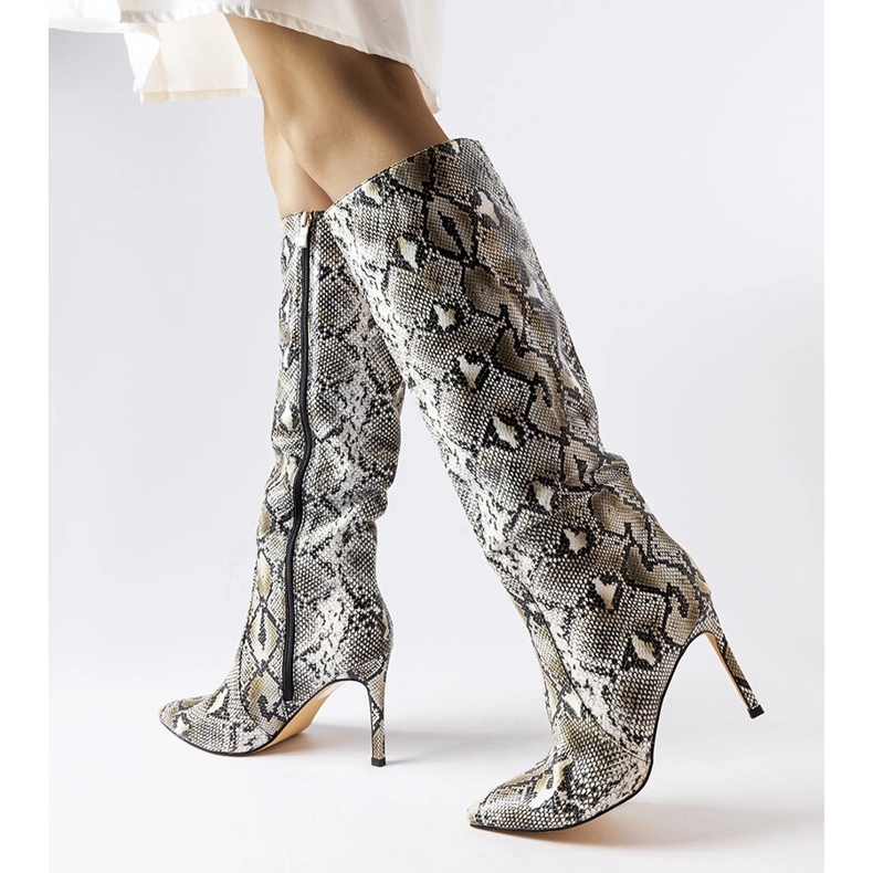 Bota salto alto pele de cobra preta carmim preto 1