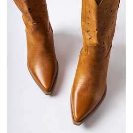 Botas de cowboy marrons com parte superior Leopardi embelezada marrom 1