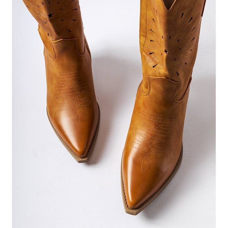 Botas de cowboy marrons com parte superior Leopardi embelezada marrom 1