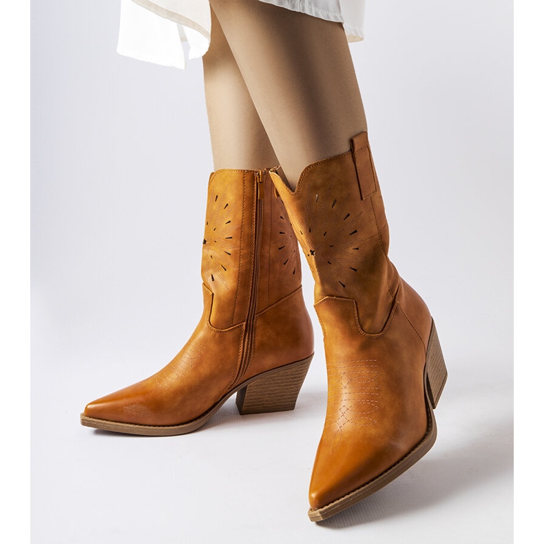 Botas de cowboy marrons com parte superior Leopardi embelezada marrom 2