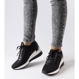 Inna Tênis de cunha preto com strass, Vala 1 Inna Tênis de cunha preto com strass, Vala 1