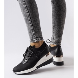 Inna Tênis de cunha preto com strass, Vala 2 Inna Tênis de cunha preto com strass, Vala 2