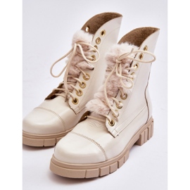 Lewski Shoes Botas femininas de couro com pele, bege claro Lewski 3296 2