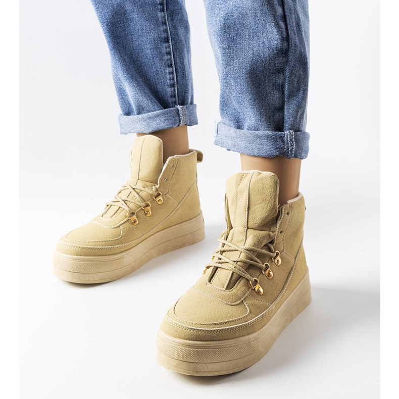 Bota plataforma bege com cadarço, Jolin 1 Bota plataforma bege com cadarço, Jolin 1