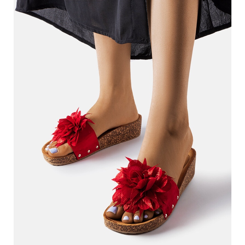 Sandálias vermelhas com flor na sola de cortiça da Anjali vermelho 1