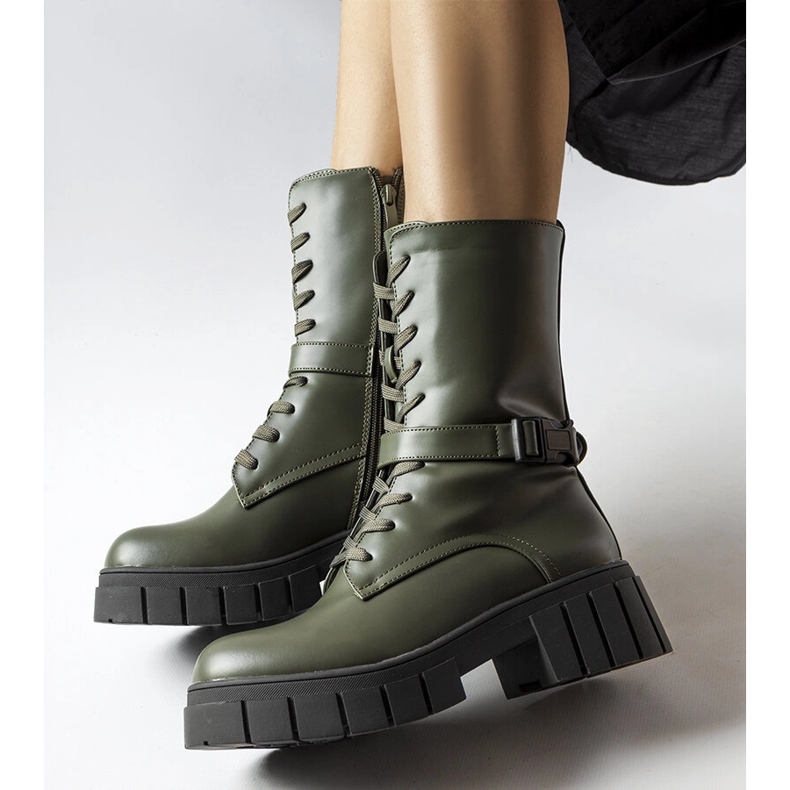 Botas de trabalho com cadarço verde escuro, Rive 1
