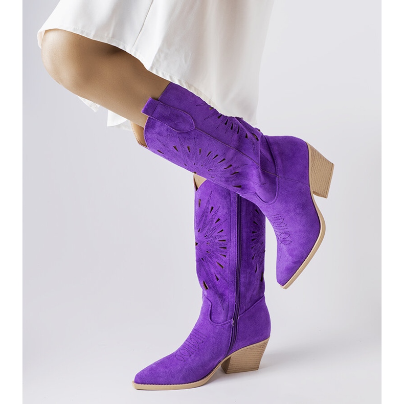 Botas de caubói roxas vazadas, Valdengo roxo 2
