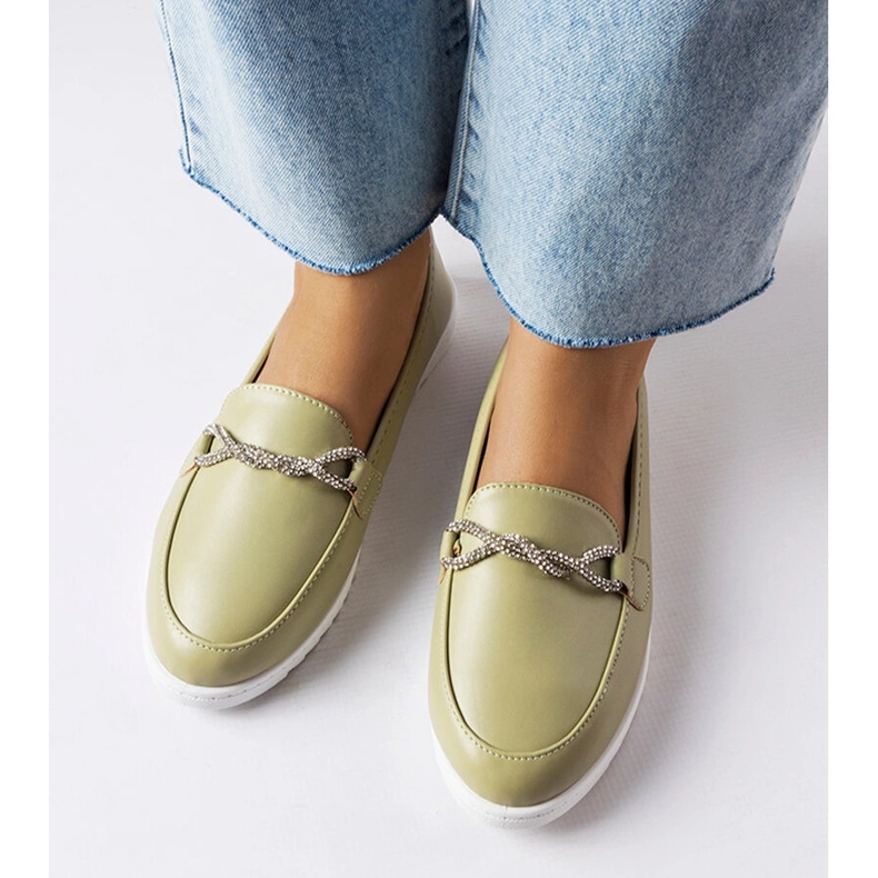 Mocassins verdes com strass da Paola 1