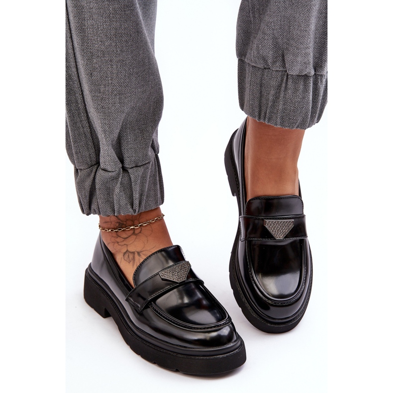 Mocassins femininos de salto plano preto Venla 2