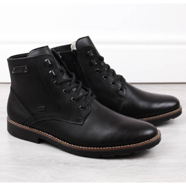 Botins masculinos impermeáveis ​​de couro com isolamento de lã preto Rieker 15322-00 1