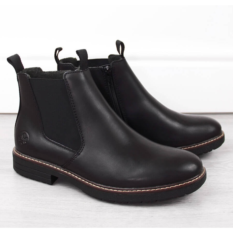 Botas Chelsea masculinas confortáveis ​​de couro, com isolamento preto, Rieker 33180-00 1