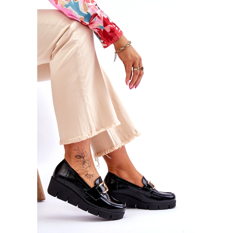 Lemar Mocassins de couro envernizado com decoração na cunha, preto 4