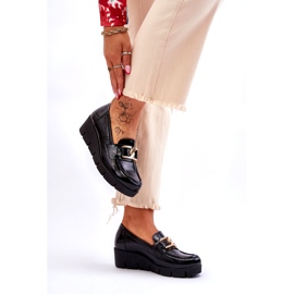 Lemar Mocassins de couro envernizado com decoração na cunha, preto 2