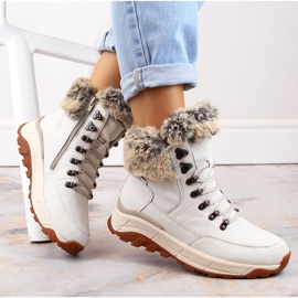 Botins femininos impermeáveis ​​de couro com isolamento de lã, branco Rieker W0063-80 1