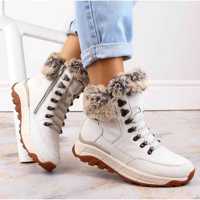 Botins femininos impermeáveis ​​de couro com isolamento de lã, branco Rieker W0063-80 1