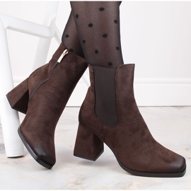 Botins femininos de camurça com salto decorativo, marrom, Potocki SZ12183 1