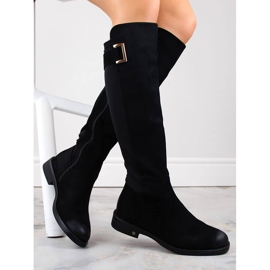 Botas femininas de camurça com elástico nas costas, pretas Potocki SZ12252 preto 1 Botas femininas de camurça com elástico nas costas, pretas Potocki SZ12252 preto 1