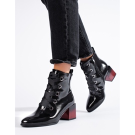 W. Potocki Botas femininas patenteadas com atacadores Potocki preto 1