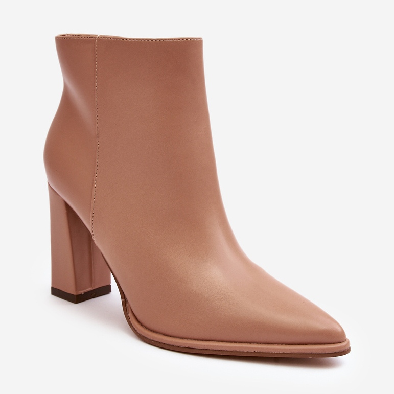 Botins femininos de couro bege Saitana com salto alto 1