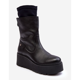 Botins femininos de couro com plataforma maciça Maciejka 06246-01 pretos 2 Botins femininos de couro com plataforma maciça Maciejka 06246-01 pretos 2