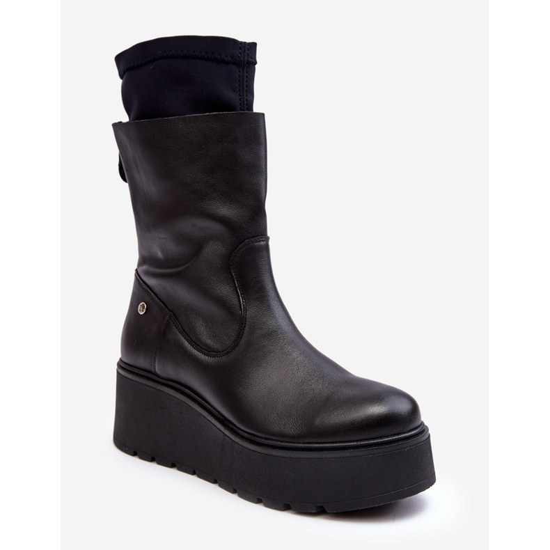 Botins femininos de couro com plataforma maciça Maciejka 06246-01 pretos 2 Botins femininos de couro com plataforma maciça Maciejka 06246-01 pretos 2