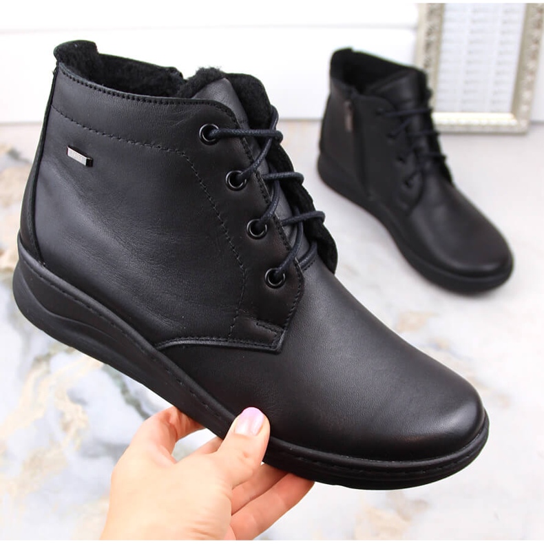 Botas femininas confortáveis ​​de couro com cunha de inverno, pretas Helios 584 preto 1